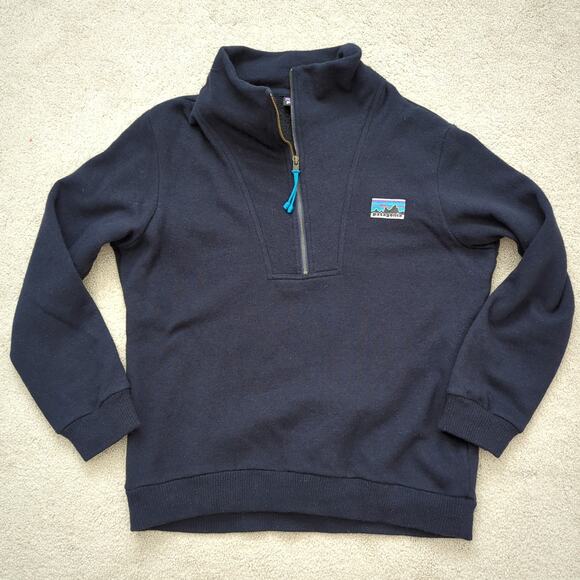 Patagonia Mens Woolie Fleece Pullover Sweater Navy Blue Heavy Wool Cotton L RARE - Picture 2 of 6